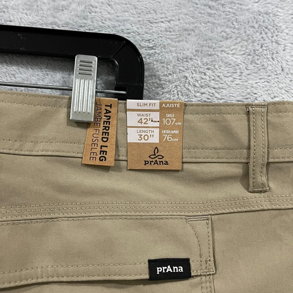 Prana Stretch Zion Slim II Tapered Leg Pants Mens 42x30 Beige Water Repellent